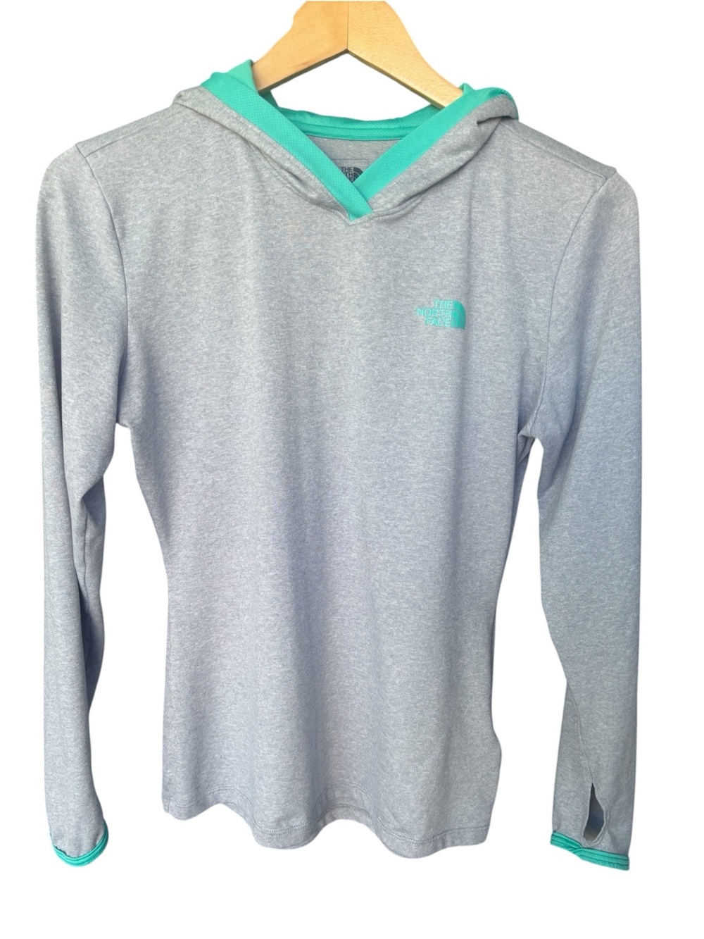 The North Face Lightweight Grey Hoodie with Teal Trim